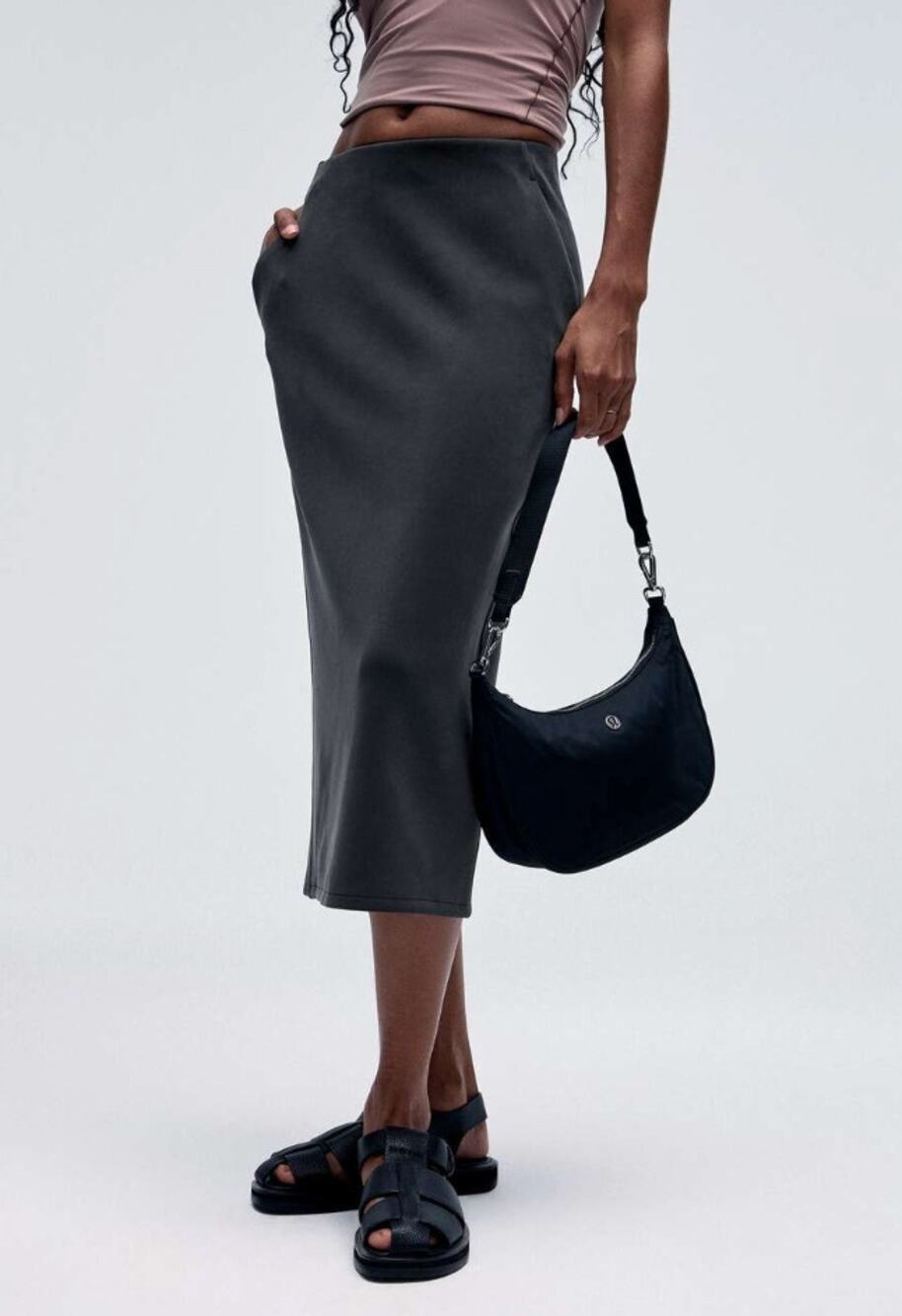 Lululemon Skirt Womens 4 Softstreme High Rise Midi Gray Sporty Chic Minimalist